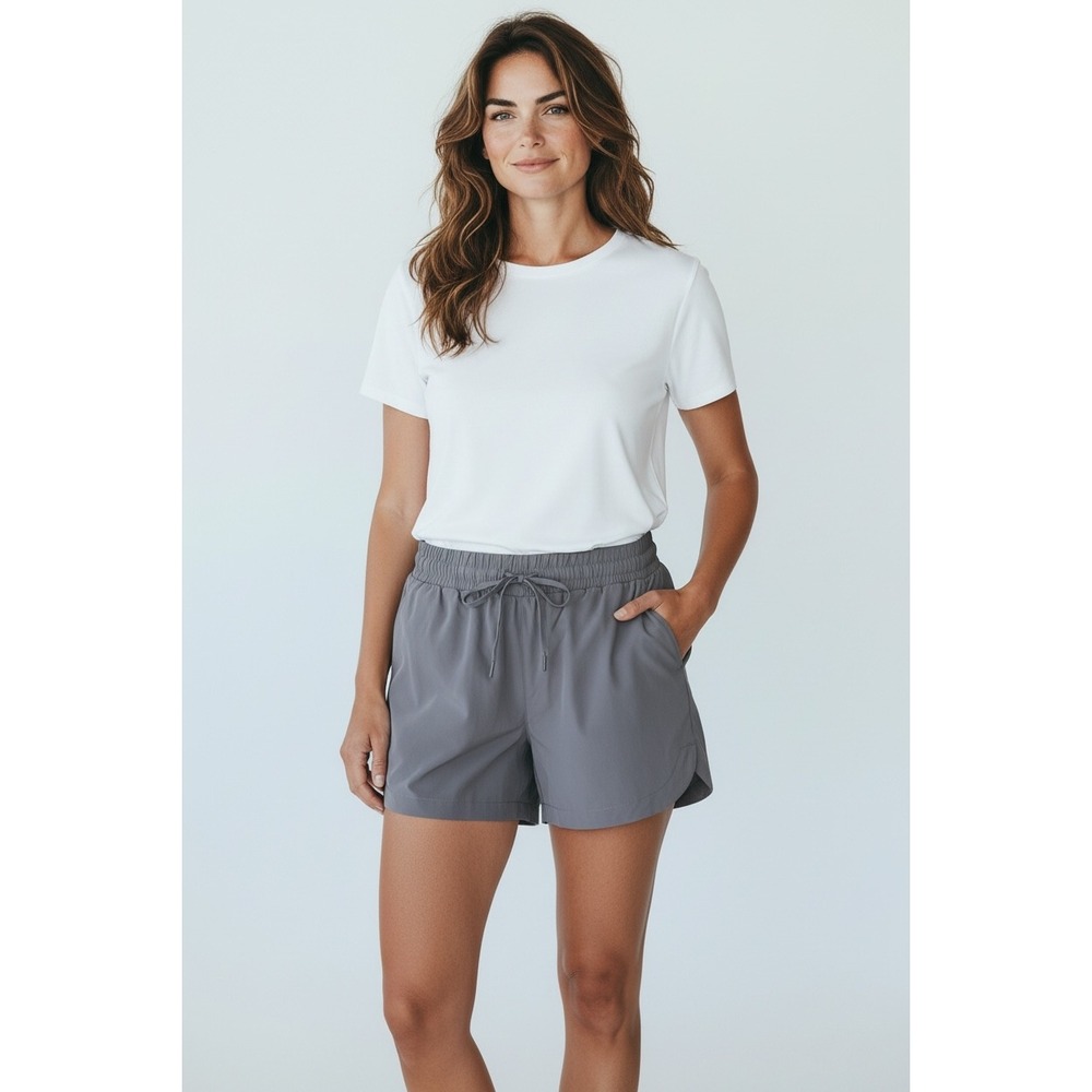 New‎ Mondetta Stretch Woven Shorts Womens Small Gray Athletic Casual Curved Hem